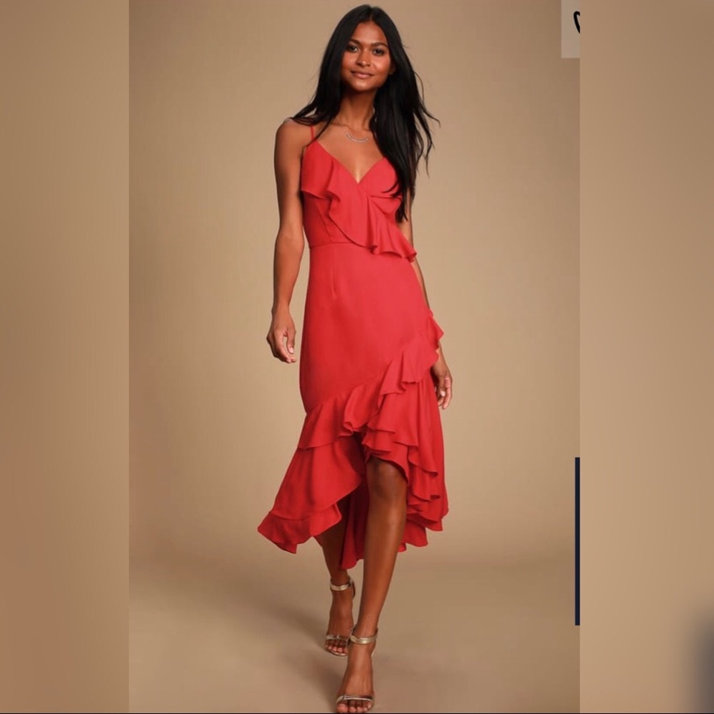 Lulu's Dreamer's Dream Red Ruffled High-Low Dress